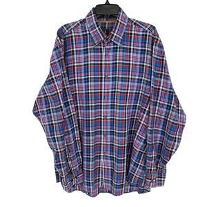 Robert Talbott Men's Casual Shirt Button Up Navy Blue Plaid Classic